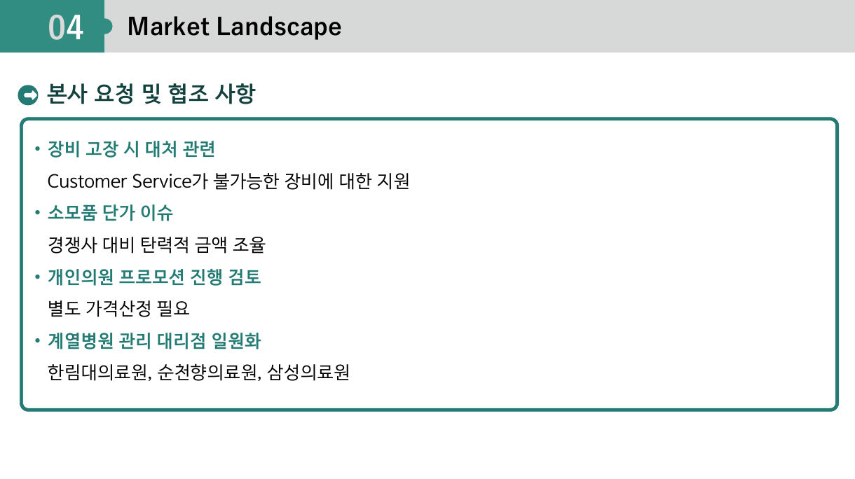 회사소개서 20페이지 원본: 본사 요청 및 협조 사항